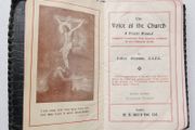 Vintage Catholic pocket prayer manual titled The Voice of the Church, compiled by Father Aloysius, O.S.F.C., and published in Dublin by M.H. Gill &amp; Son, Ltd.