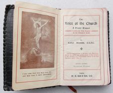 Vintage Catholic pocket prayer manual titled The Voice of the Church, compiled by Father Aloysius, O.S.F.C., and published in Dublin by M.H. Gill & Son, Ltd.