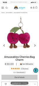 New JELLYCAT Amuseables Cherries Bag Charm