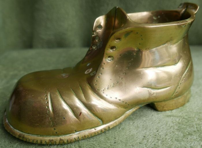 Vintage Large Brass Boot, Very Heavy, Solid Brass, Vintage Brass Ornament