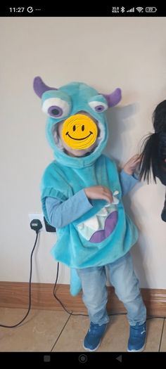 Halloween boys costume cool blue monster Disney cartoon plush warm outfit vest coat with tail one size 3 4 5