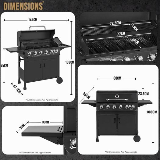 7 Burner Gas BBQ Grill with Side Burner Warming Rack Temperature Gauge Outdoor Garden