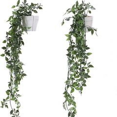 Set of 2 Hanging Artificial Plants Vines Plants Plastic Fake Plants Plant Pot Plant for Home Kitchen Garden Office Wedding Hanging Pot Wall Decoration Indoor Outdoor (FREE POSTAGE)