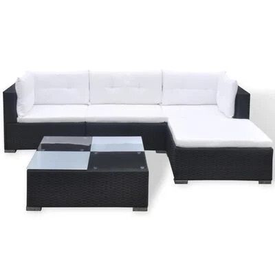 5 Piece Garden Lounge Set with Cushions Poly Rattan Black (FREE SHIPPING)