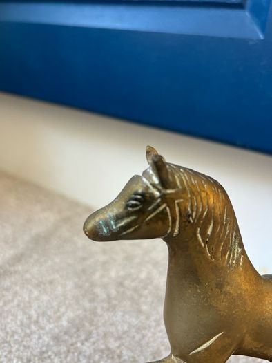 Vintage Brass Horse on a Wooden Base