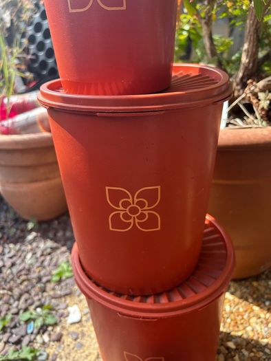 70s Tubberware Harvest Sunburst Orange nesting containers