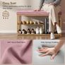 Bench and Shoe Storage, Tufted Shoe Storage Bench with Velvet Seat Cushion Gold Steel Frame for Entryway, Pink Image 4