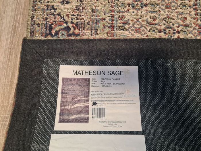 New Vintage Look COTTON rug Matheson Sage 120x170cm