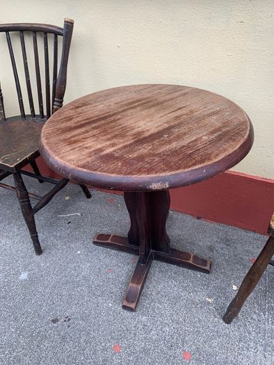 Sturdy Old Irish Country Chairs and two Vintage Round Tables suitable for cottage/pub