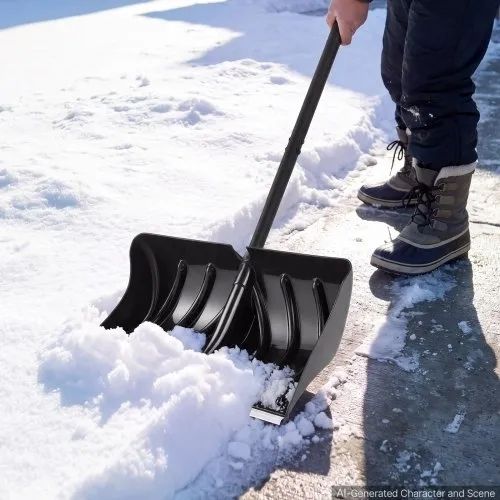Snow Shovel for Driveway 558.8 mm Plastic Shovel with D-Grip Handle, for Home Garden Camping Outdoor Use, Aluminum Strip, Large Capacity Lightweight Snow Removal Tool with Extended Steel Handle