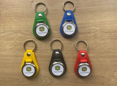Brand new synthetic leather John Deere key ring with shopping trolley token/coin