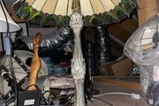 Large Vintage Tiffany-Style Stained Glass Table Lamp Ornate Art Nouveau Base