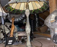 Large Vintage Tiffany-Style Stained Glass Table Lamp Ornate Art Nouveau Base