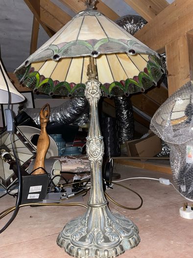 Large Vintage Tiffany-Style Stained Glass Table Lamp Ornate Art Nouveau Base
