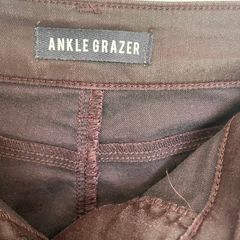Marks & Spencer Ladies Faux Leather Brown Slender Ankle Grazer Trousers, Jeans. Size 14 Medium. Slight Stretch. In Excellent Condition