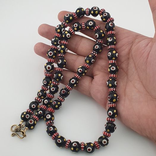 Vintage Venetian Style Thousand Eyes & Chevron Glass Beads Necklace