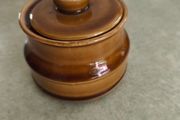 .Brawney coloered pottery one sugar bowl and lid TUEOWICE. Polish