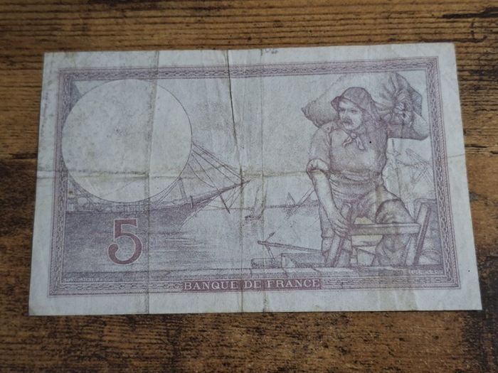 France, 5 Francs 1940 banknote, circulated - free standard postage