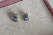 Pandora curved feather/pave blue charm clips
