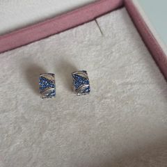 Pandora curved feather/pave blue charm clips