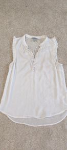 H&M White Sheer Boho Blouse with Ruffle Trim - Size 10