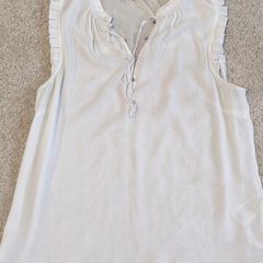 H&M White Sheer Boho Blouse with Ruffle Trim - Size 10