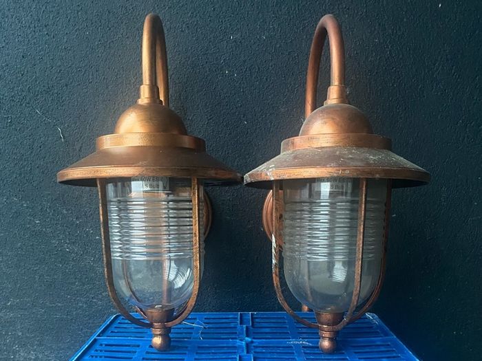 Pair Copper Effect Outdoor Wall Lights