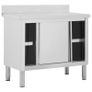 Work Table with Sliding Doors 100x50x95 cm Stainless Steel Image 4