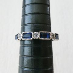 Art Deco Style Sapphire Stone Silver Ring