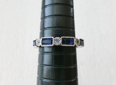 Art Deco Style Sapphire Stone Silver Ring