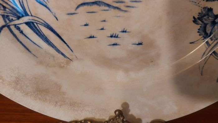 Fabulous Vintage Rare Arklow Pottery Blue and White 10 Inch Wall Plate in an Unusual Pattern with Carnations and a Windmill on a Hill, Very Aesthetic Movement in Style, Display Only