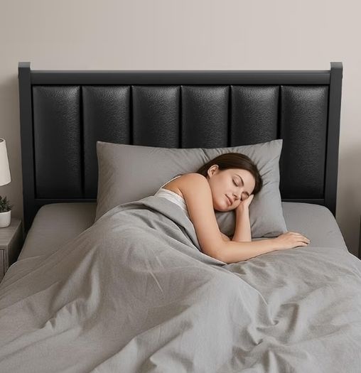 Single Bed Frame with Upholstered Headboard, 3ft Metal Beds with Sturdy Steel Slats Support Platform, Black Single Bed with Storage, Noise Free, Easy Assembly, No Box Spring Needed