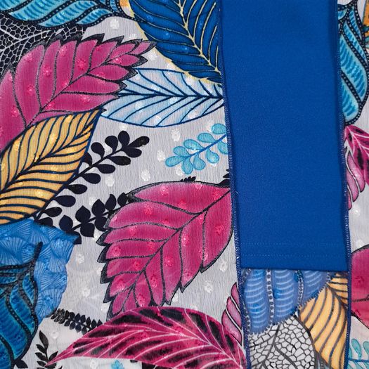 Sophie B Blue Multicolor Tropical Leaf Print Sheer Kaftan Tunic Dress 12UK/40EU