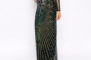 ASOS RED CARPET Mermaid Embellished Long Sleeve Maxi Evening Dress