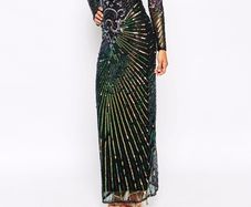 ASOS RED CARPET Mermaid Embellished Long Sleeve Maxi Evening Dress