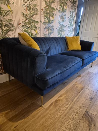 Navy velvet sofa and love arm chair