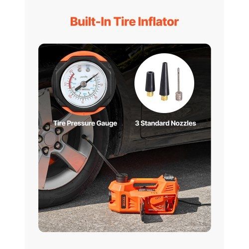 Electric Car Jack, 5 Tons /11000 lbs, Electric Scissor Jack with Built-In Inflator, 12V Tire Change Replacement with Electric Impact Wrench & LED Light