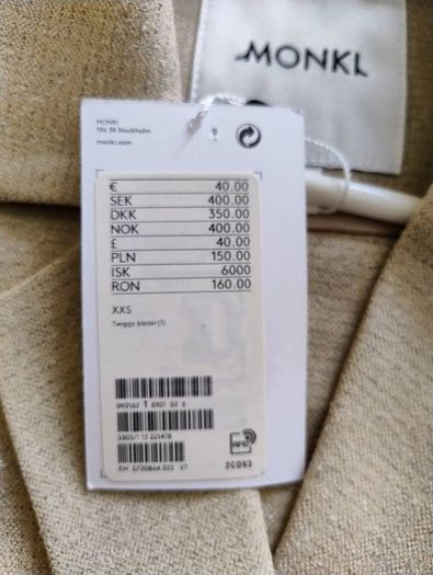 Monkl ladies jacket new with tags in excellent condition see last three photos for exact measurements FREE STANDARD POSTAGE INCLUDED