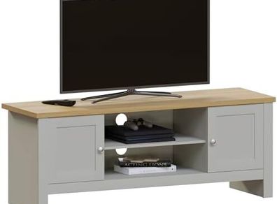 rlington 2 Door TV Unit, Engineered Wood, Grey & Oak, H 49 x W 128 x D 39 cm