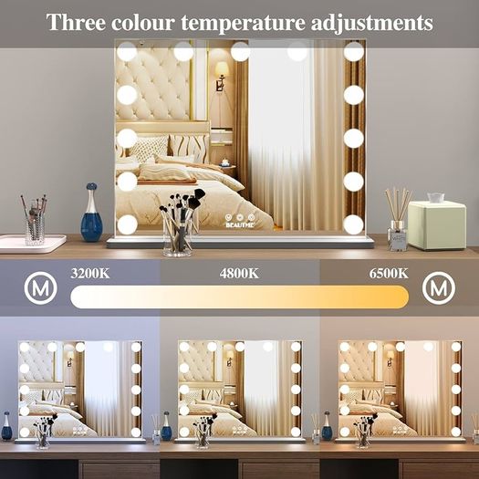 Makeup Mirror with LED Lights,Hollywood Vanity Mirror with 13 Bulbs,3 Color Modes, Touch Screen Control, Hollywood Mirror,Light up Mirror For Bedroom(52x41CM,Silver)