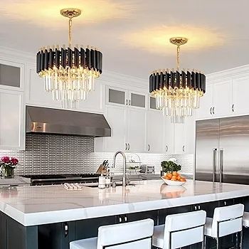 Black and Gold Crystal Chandelier Pendant Light, Small Modern Crystal Chandelier for Entryway, Corridor, Balcony, Porch, Restaurant, Door Opening, E27 x 3, ?40cm