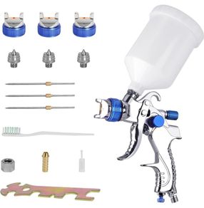 Spray Gun Paint Sprayer HVLP Gravity Feed Air Spray Gun Kit with 1.4MM 1.7MM 2.0MM Nozzle 600CC Cup Vehicle Car Fence Painting Tool Blue (FREE POSTAGE)