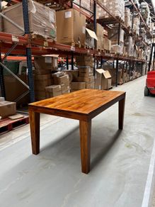West Elm dining table in acacia wood