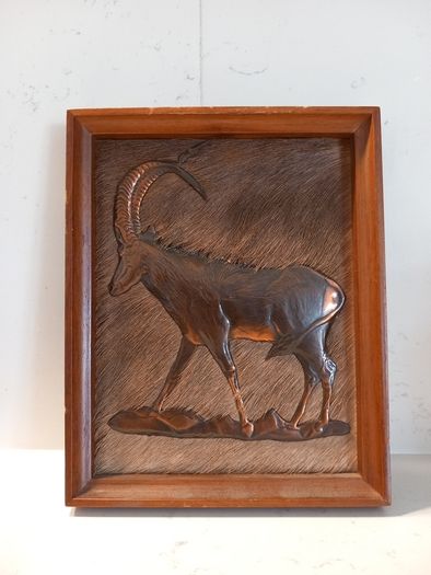 Vintage Dennis Thompson 1980 Copper Art 3D Sable Antelope in mahogany Frame / Pub Art / vintage Framed original / vintage oil  copper Wall Picture Hanging frame mirror  decor vintage painting canvas sea  Collectable hunters man cave