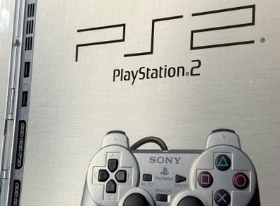 Original Sony PlayStation 2 Slimline Console in Satin Silver Boxed and Beautiful