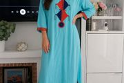 Turquoise Embroidered Kaftan  Red &amp; Navy