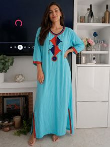 Turquoise Embroidered Kaftan  Red & Navy