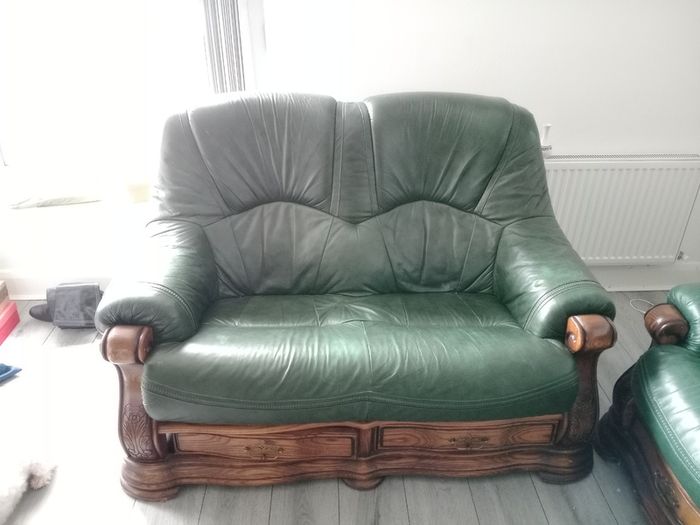 Calfskin Patent leather couches in deep green