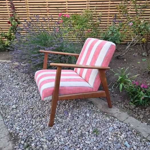 Newly Reupholstered Striped Accent Armchair