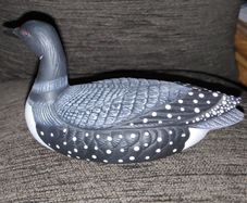 Vintage Duck figurine black & white, carved Wood Look